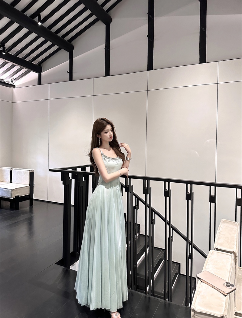 Chain gauze big skirt long sling summer dress for women