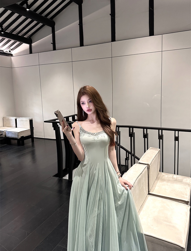 Chain gauze big skirt long sling summer dress for women