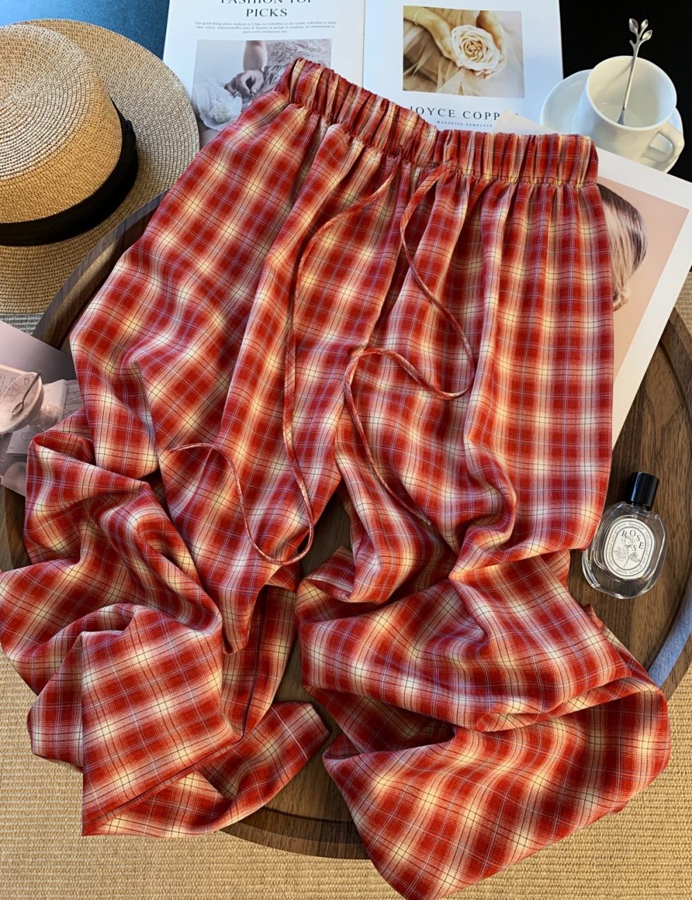 Summer retro loose pants red American style casual pants for women