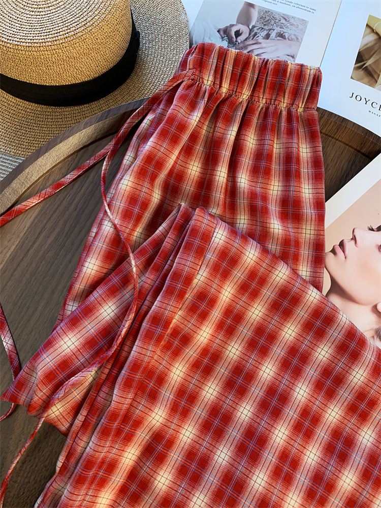 Summer retro loose pants red American style casual pants for women