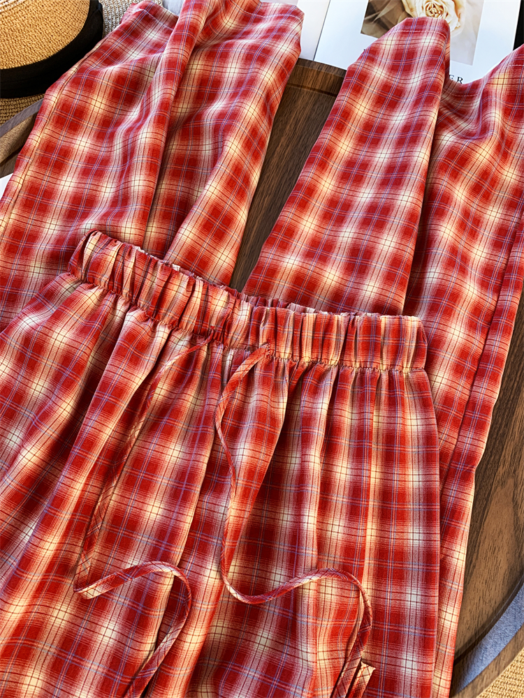 Summer retro loose pants red American style casual pants for women