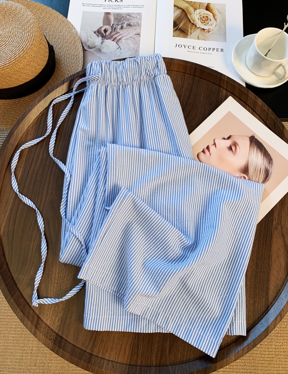 Blue Casual mopping summer wide leg pants for women