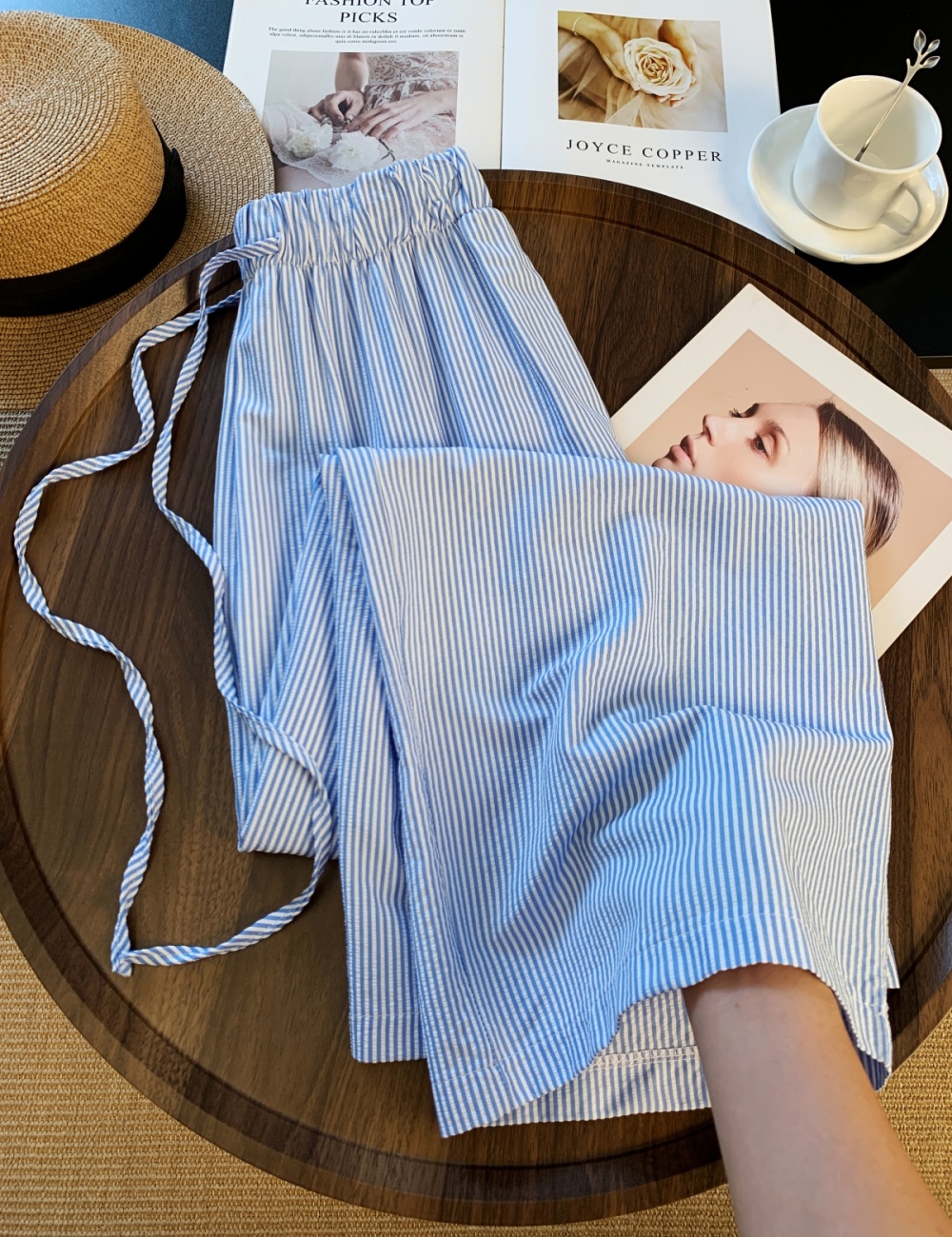 Blue Casual mopping summer wide leg pants for women