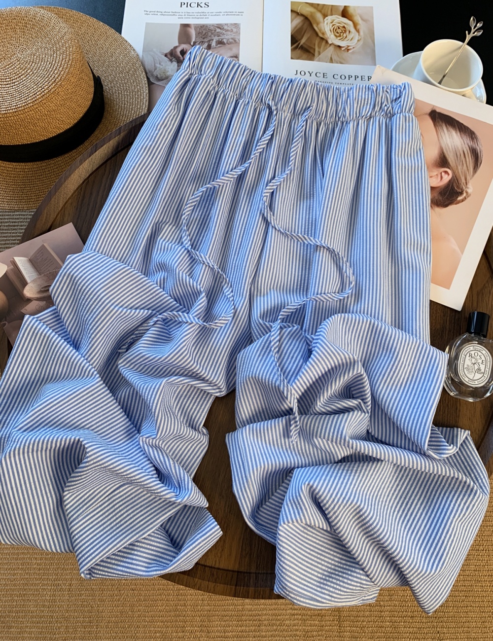 Blue Casual mopping summer wide leg pants for women