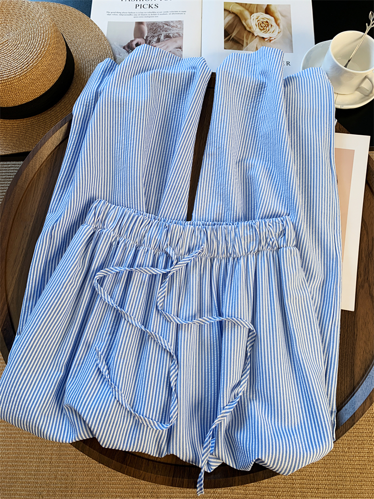 Blue Casual mopping summer wide leg pants for women
