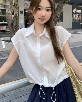 Pure short sleeve loose tops short lapel shirt for women
