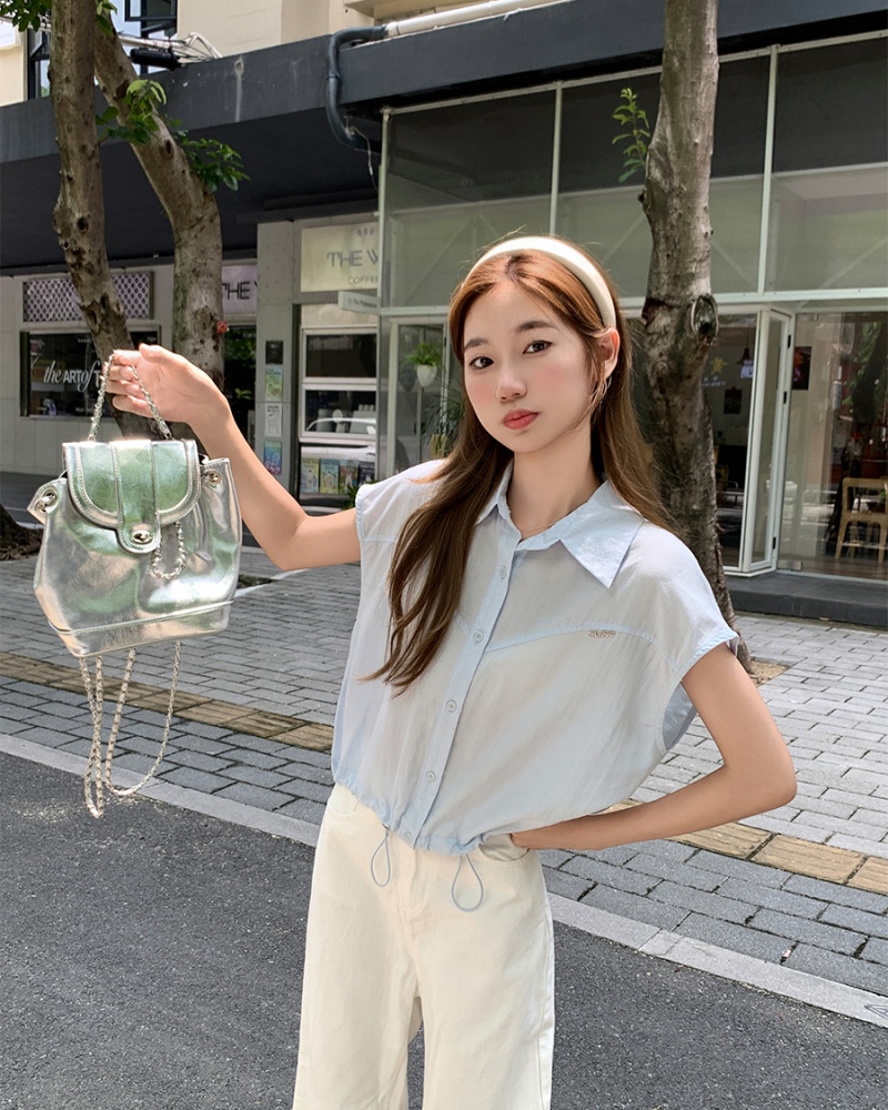 Pure short sleeve loose tops short lapel shirt for women