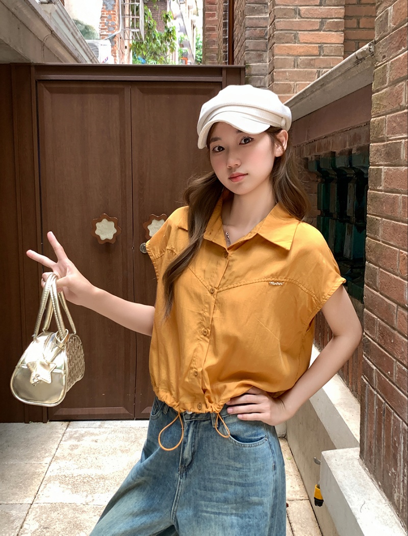 Pure short sleeve loose tops short lapel shirt for women