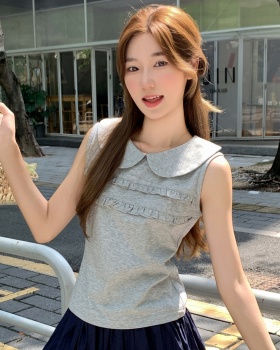 Short white small T-shirt wood ear summer vest for women