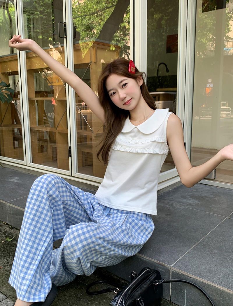 Short white small T-shirt wood ear summer vest for women
