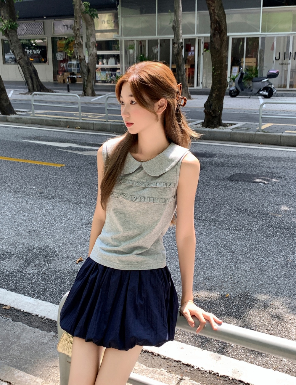 Short white small T-shirt wood ear summer vest for women