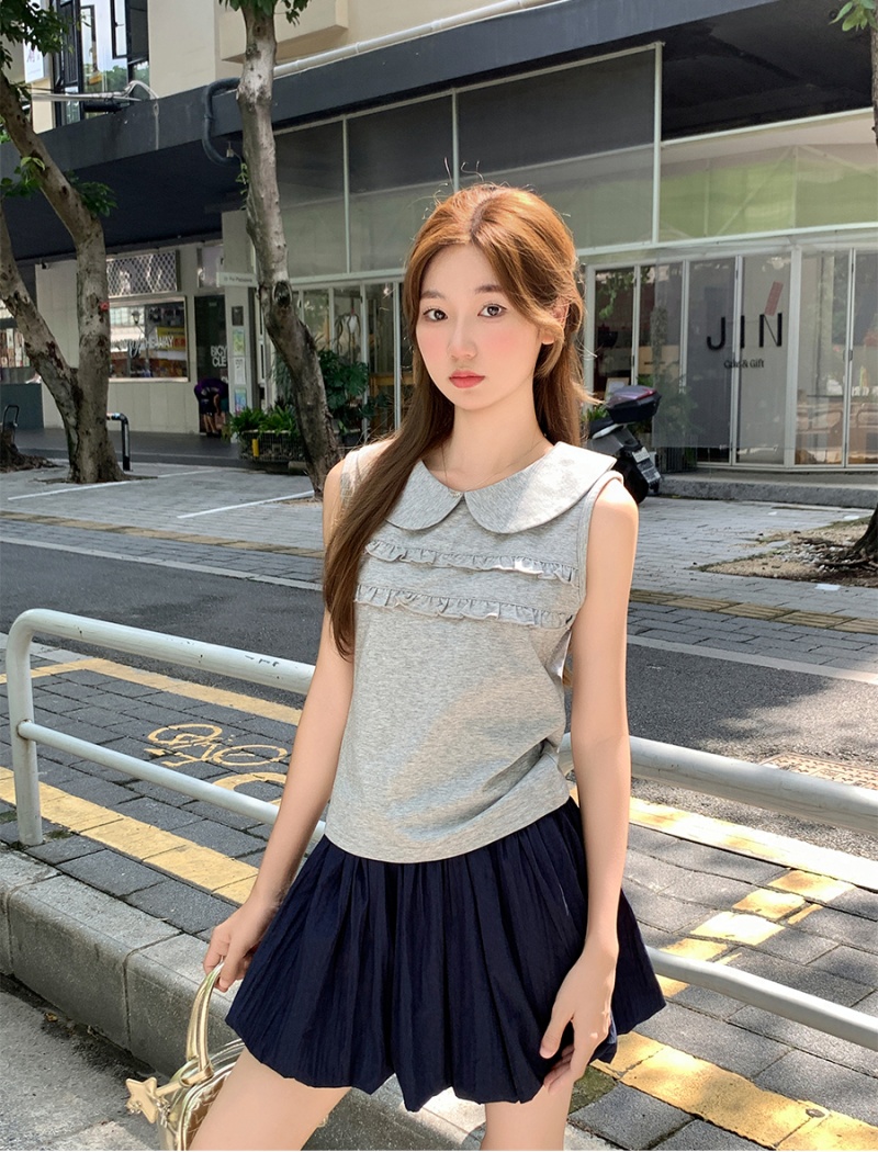 Short white small T-shirt wood ear summer vest for women