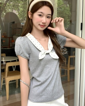V-neck slim tops short sleeve unique T-shirt for women