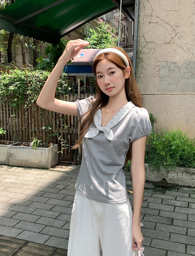V-neck slim tops short sleeve unique T-shirt for women