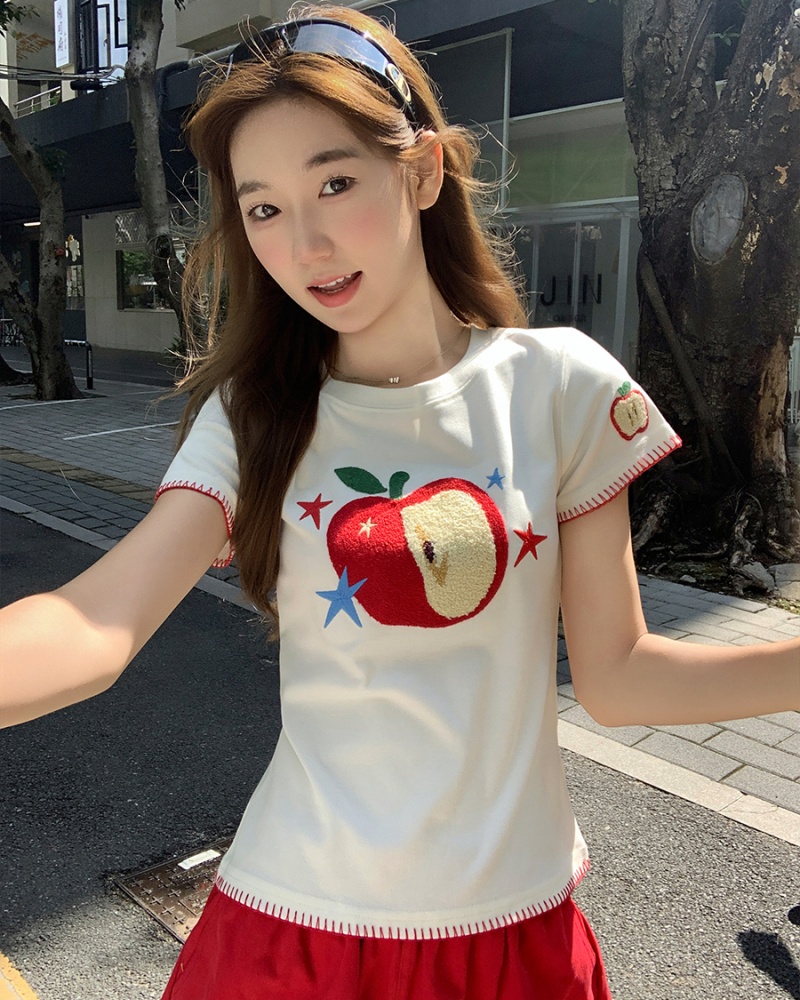 Pinched waist tops round neck T-shirt for women