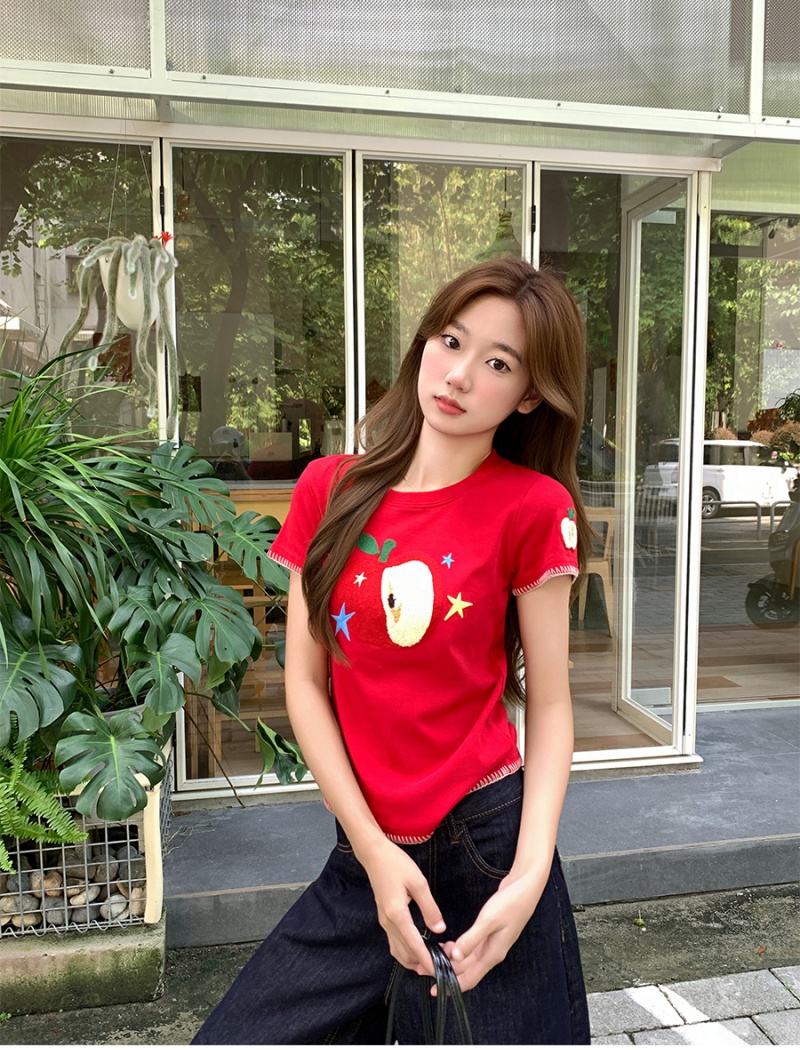 Pinched waist tops round neck T-shirt for women