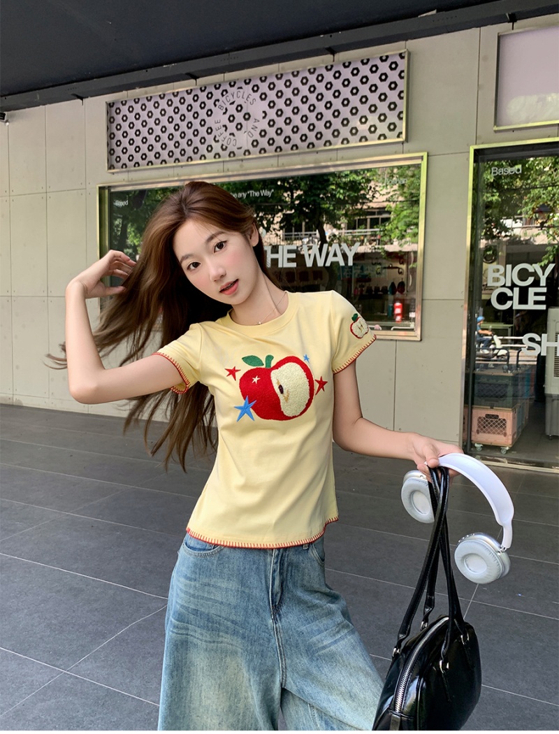 Pinched waist tops round neck T-shirt for women