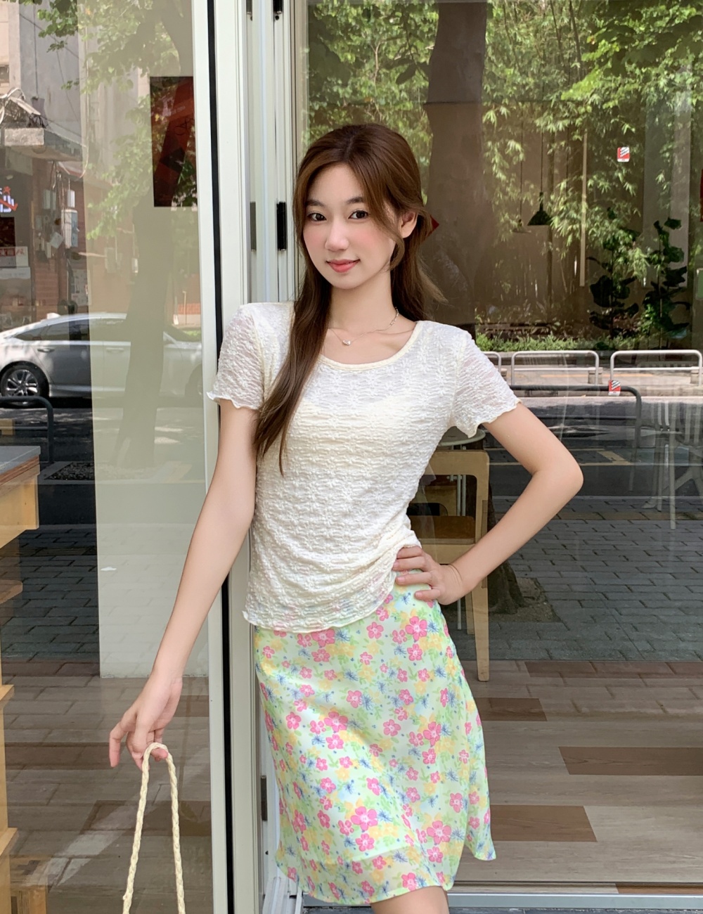 Temperament tops pinched waist T-shirt for women