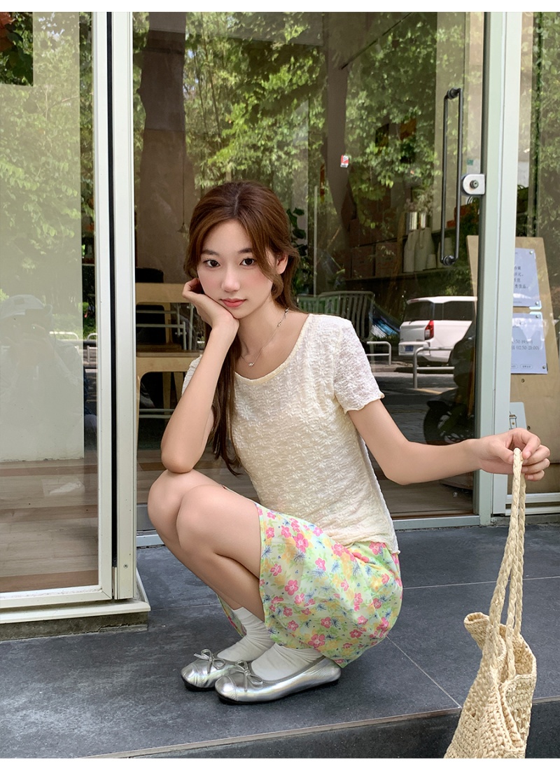 Temperament tops pinched waist T-shirt for women