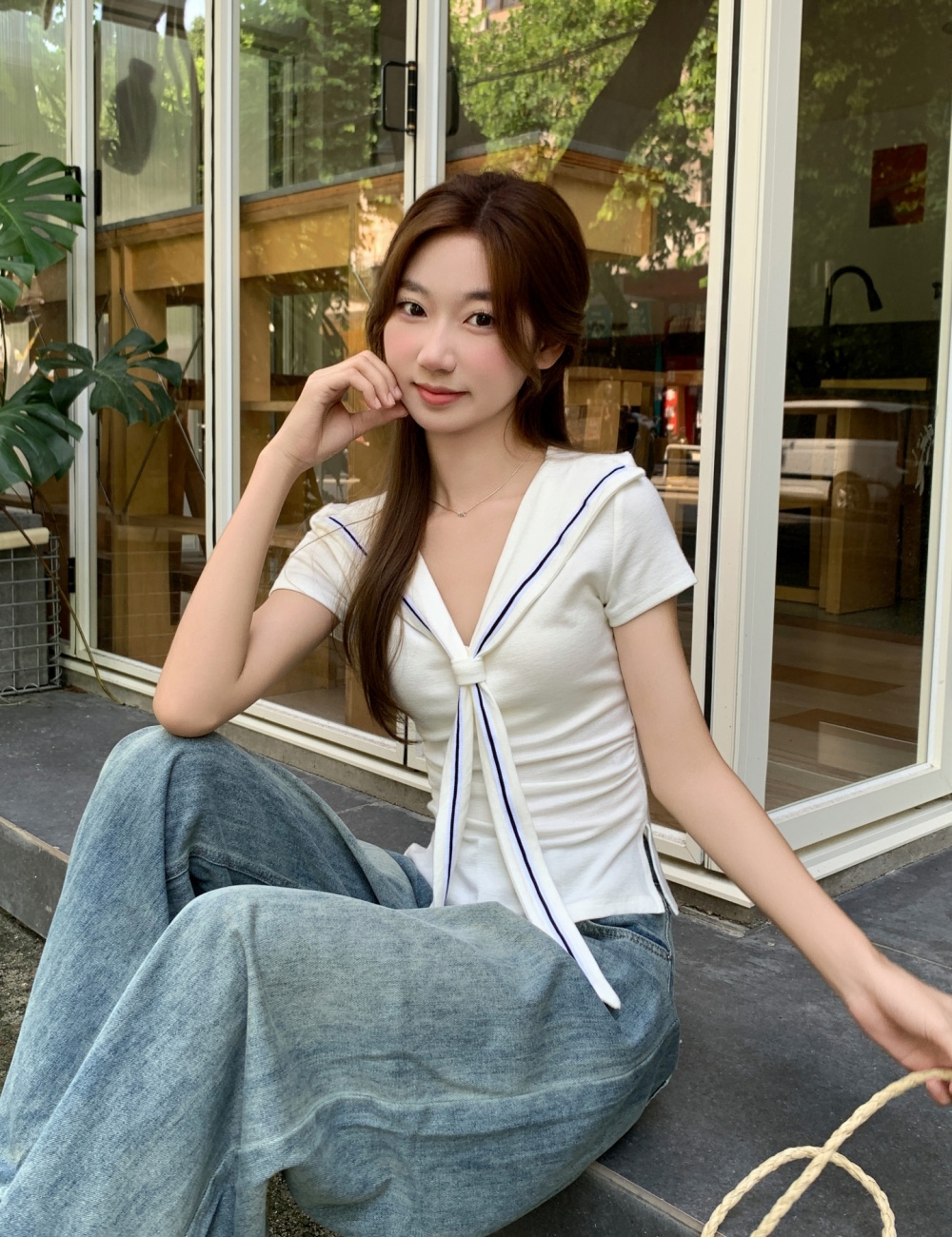 Unique summer T-shirt Pseudo-two shawl for women