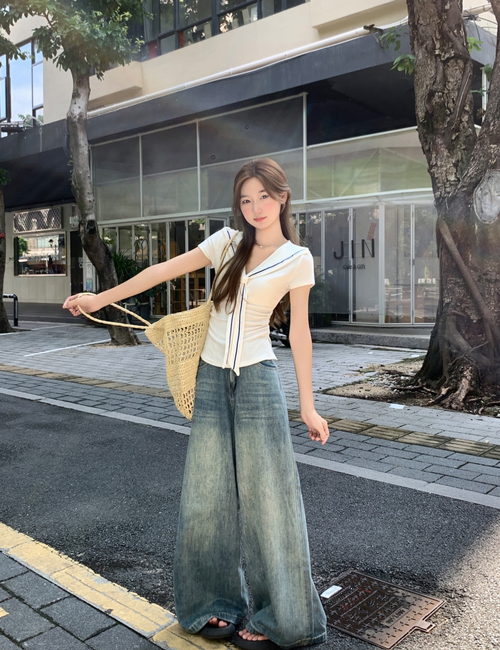 Unique summer T-shirt Pseudo-two shawl for women