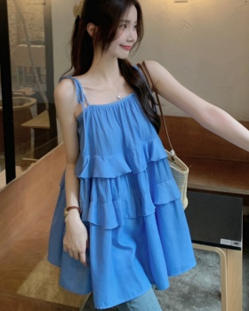 Yellow refreshing vest lotus leaf edges tops for women