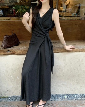 Pinched waist dress sleeveless long dress for women