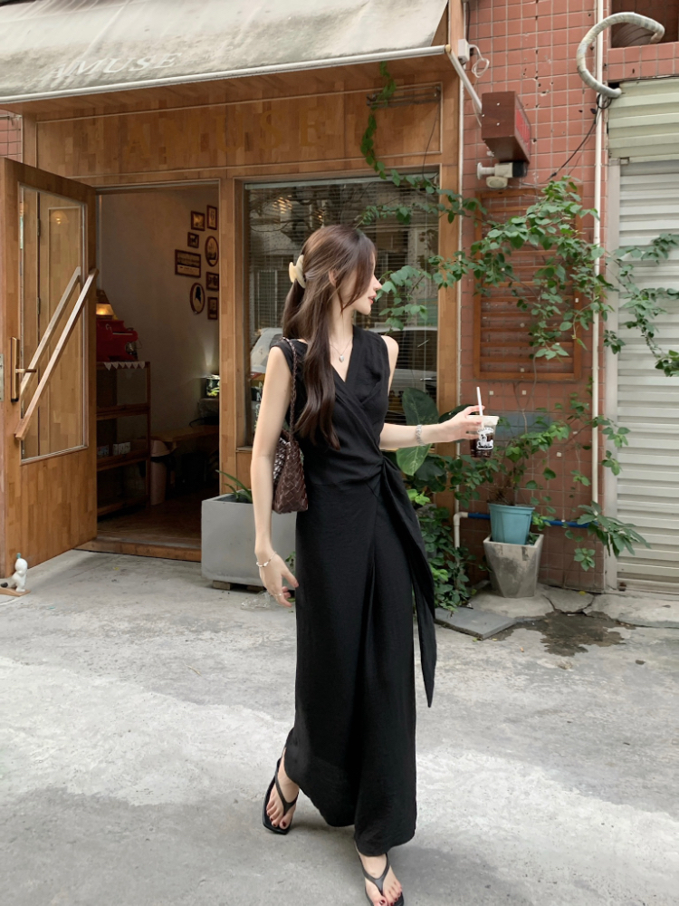 Pinched waist dress sleeveless long dress for women