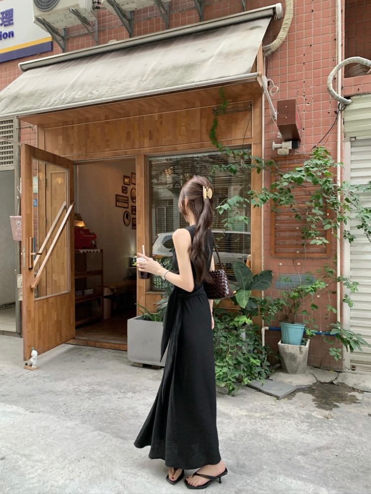Pinched waist dress sleeveless long dress for women
