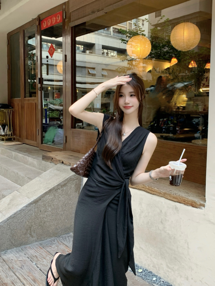 Pinched waist dress sleeveless long dress for women