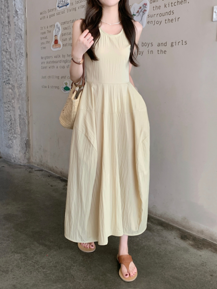 Round neck sleeveless dress thick and disorderly vest for women