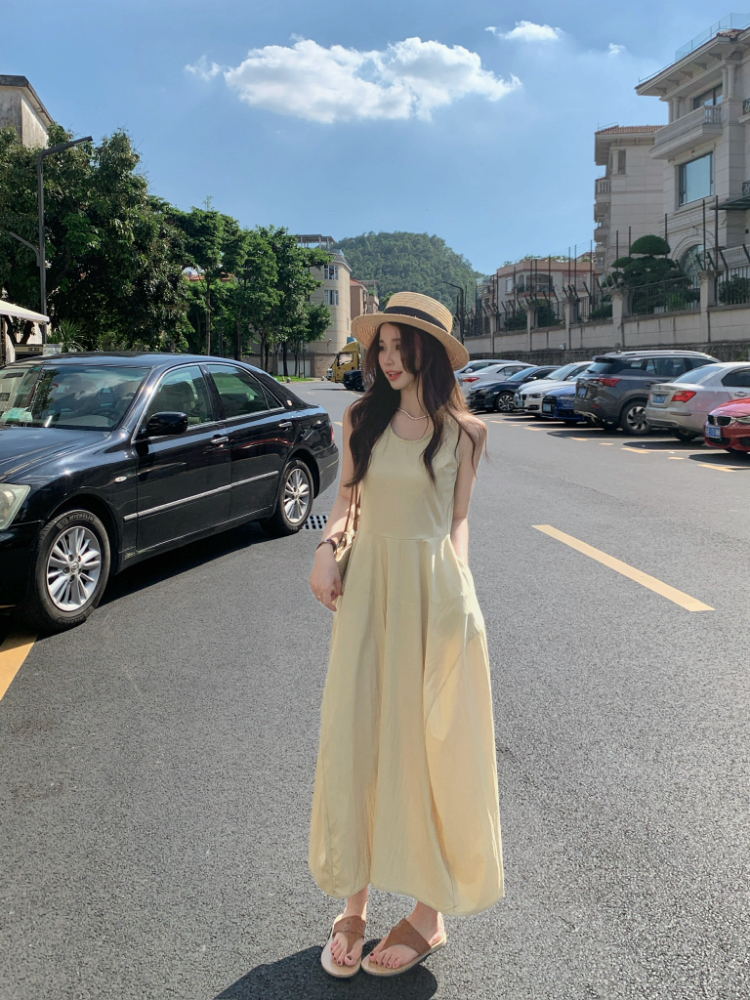 Round neck sleeveless dress thick and disorderly vest for women