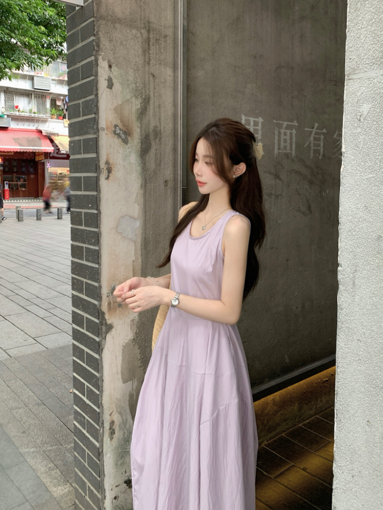 Round neck sleeveless dress thick and disorderly vest for women