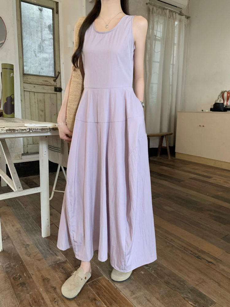 Round neck sleeveless dress thick and disorderly vest for women