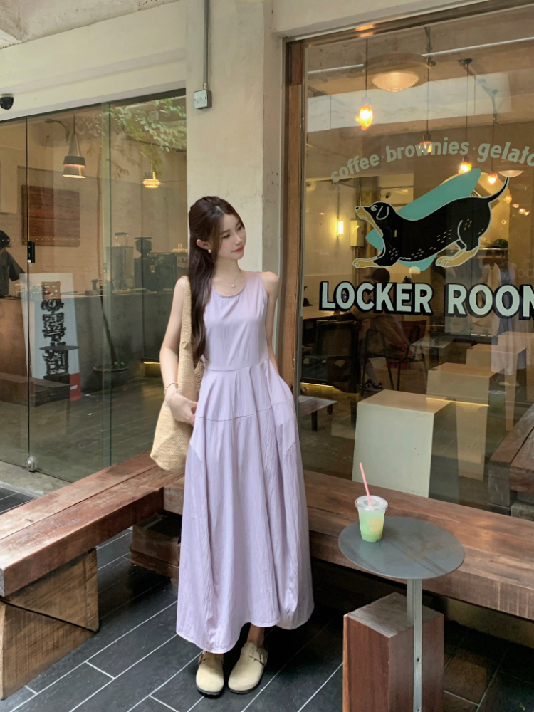 Round neck sleeveless dress thick and disorderly vest for women
