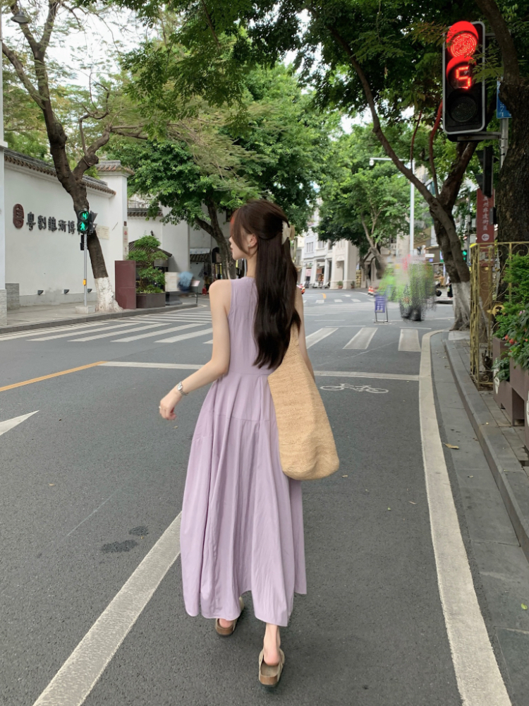 Round neck sleeveless dress thick and disorderly vest for women