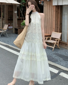 Sleeveless simple long loose embroidery wood ear dress