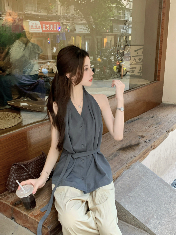Summer halter shirt niche temperament tops for women