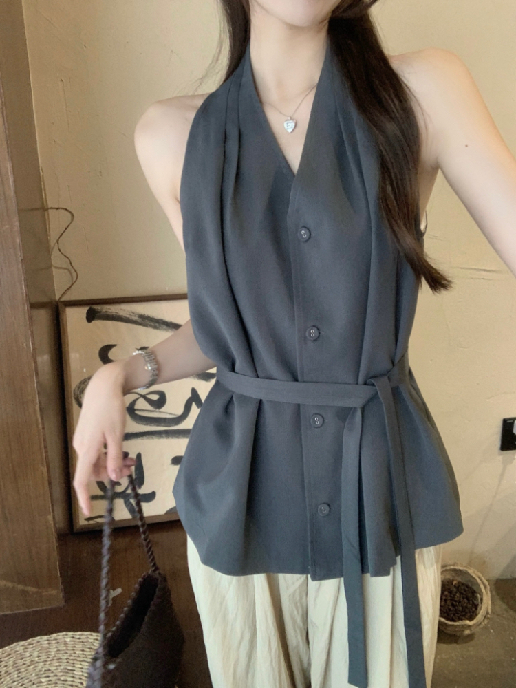 Summer halter shirt niche temperament tops for women
