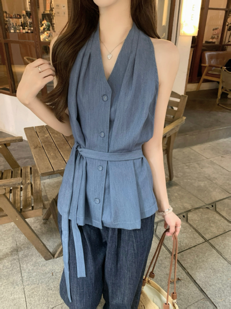 Summer halter shirt niche temperament tops for women