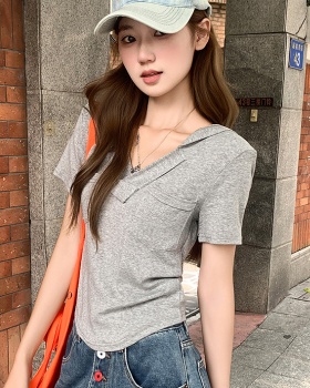 V-neck slim tops white summer T-shirt for women