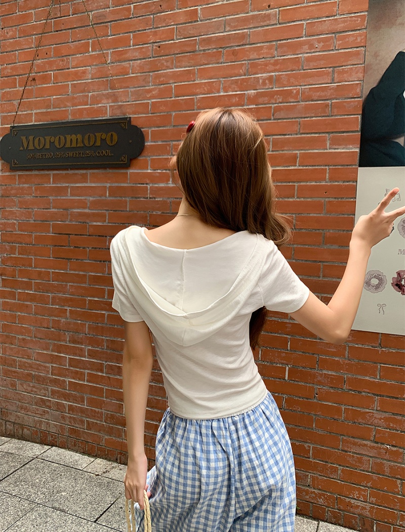 V-neck slim tops white summer T-shirt for women