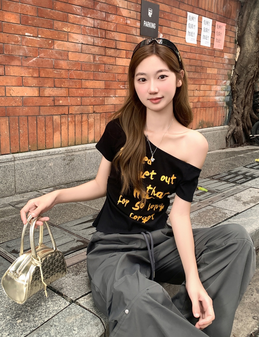 Short American style tops white T-shirt for women
