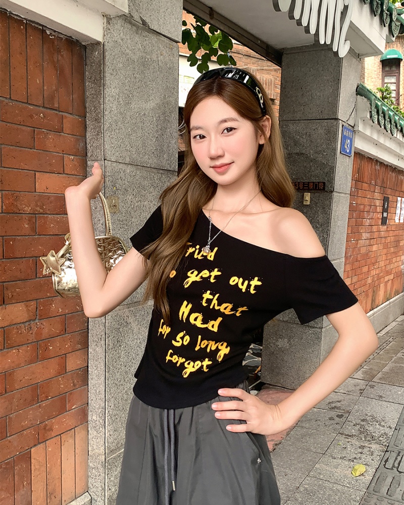 Short American style tops white T-shirt for women