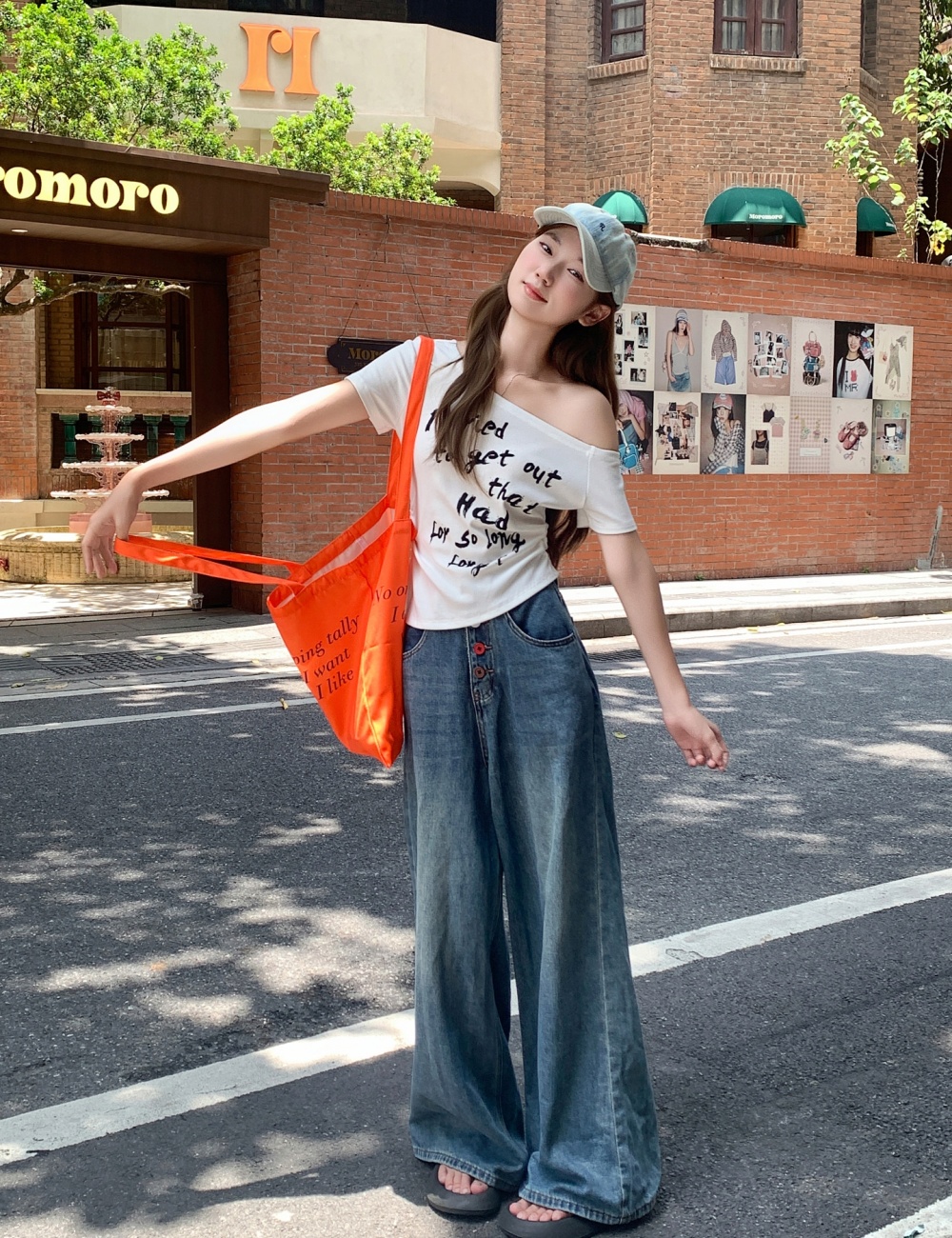 Short American style tops white T-shirt for women