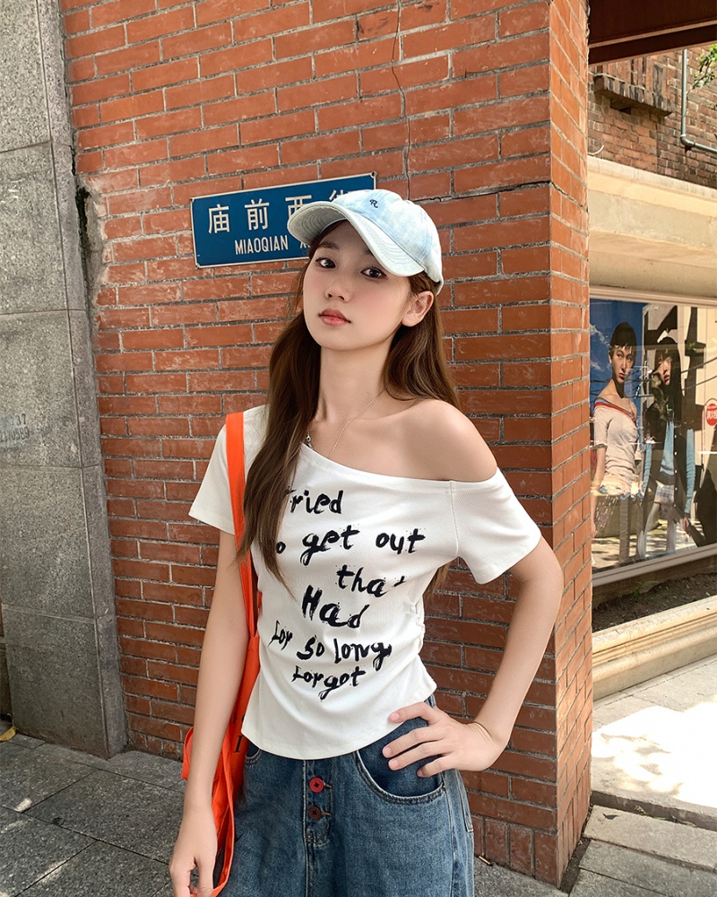 Short American style tops white T-shirt for women