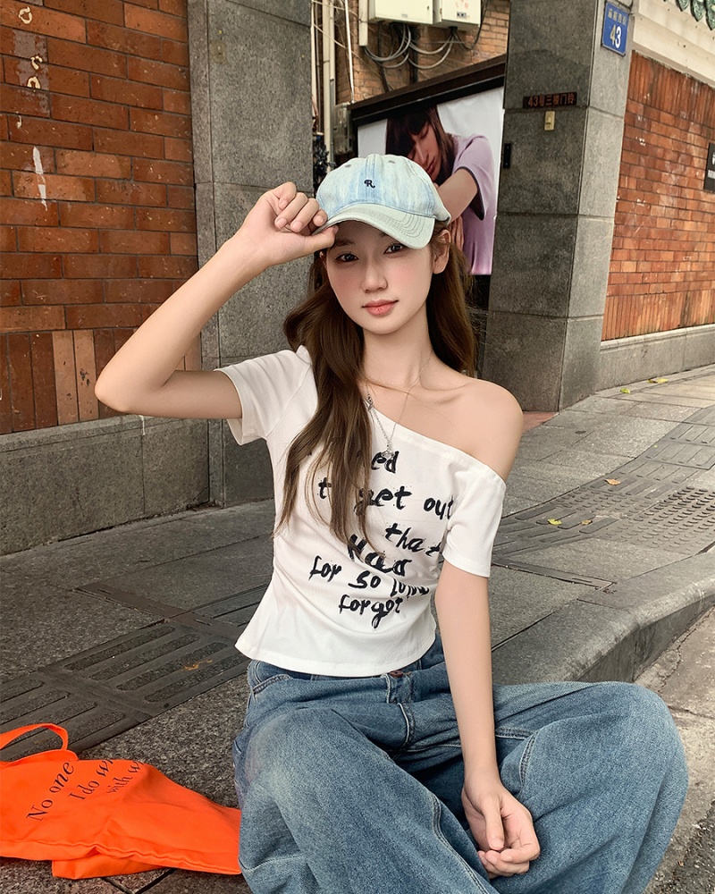Short American style tops white T-shirt for women