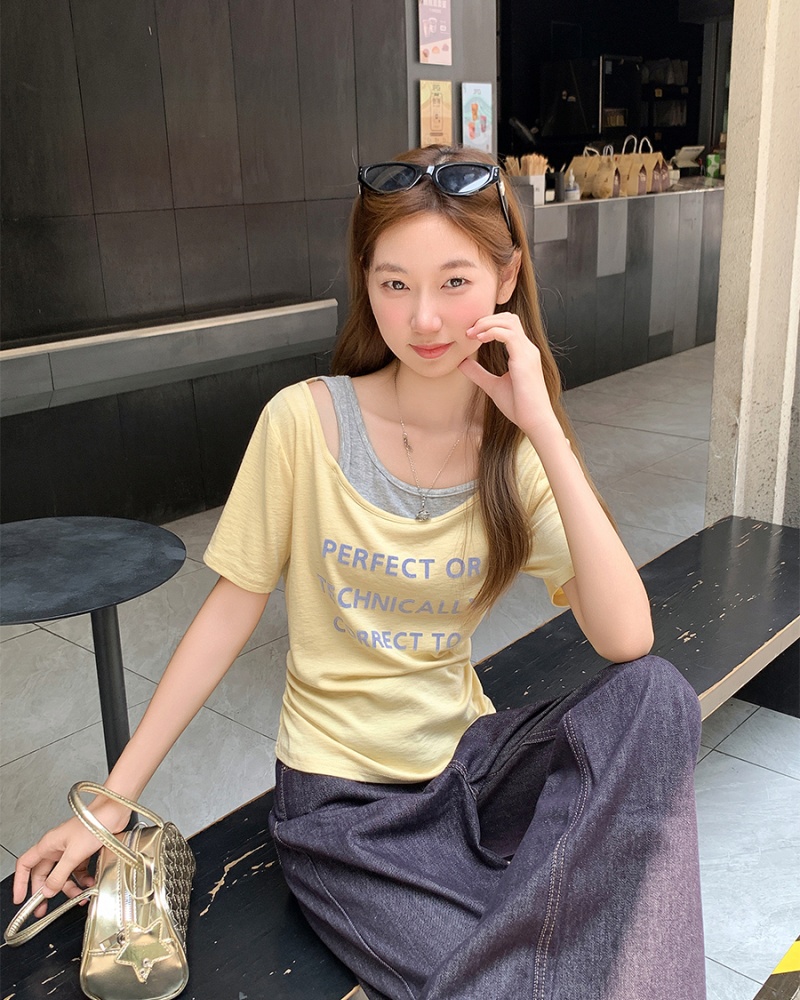 Short sleeve strapless T-shirt summer small shirt for women