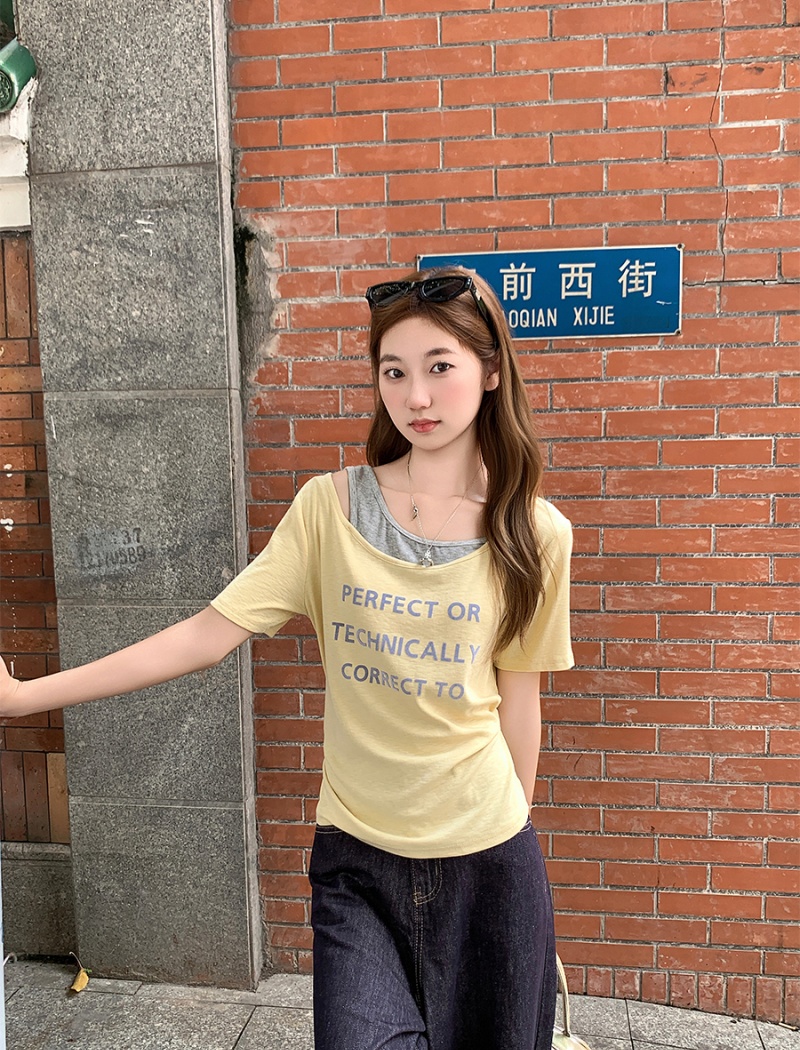 Short sleeve strapless T-shirt summer small shirt for women