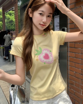 Strawberries white T-shirt American style tops for women